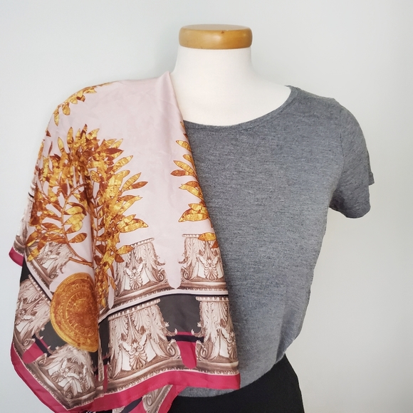 ZARA Square Print Scarf Pink Yellow - Picture 1 of 4